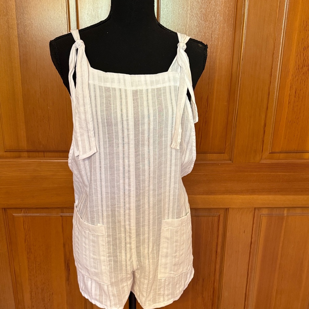White Striped Tie-Shoulder Romper